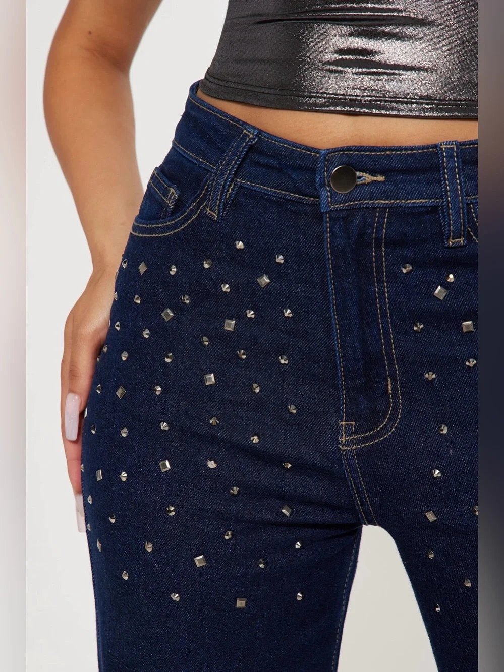 Fashion Nova Sparkle and Shine Straight Leg Jeans - Dark Wash
